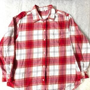 Gap Red White Plaid Flannel Button Down Shirt Womens Large 100% Cotton Long Slv